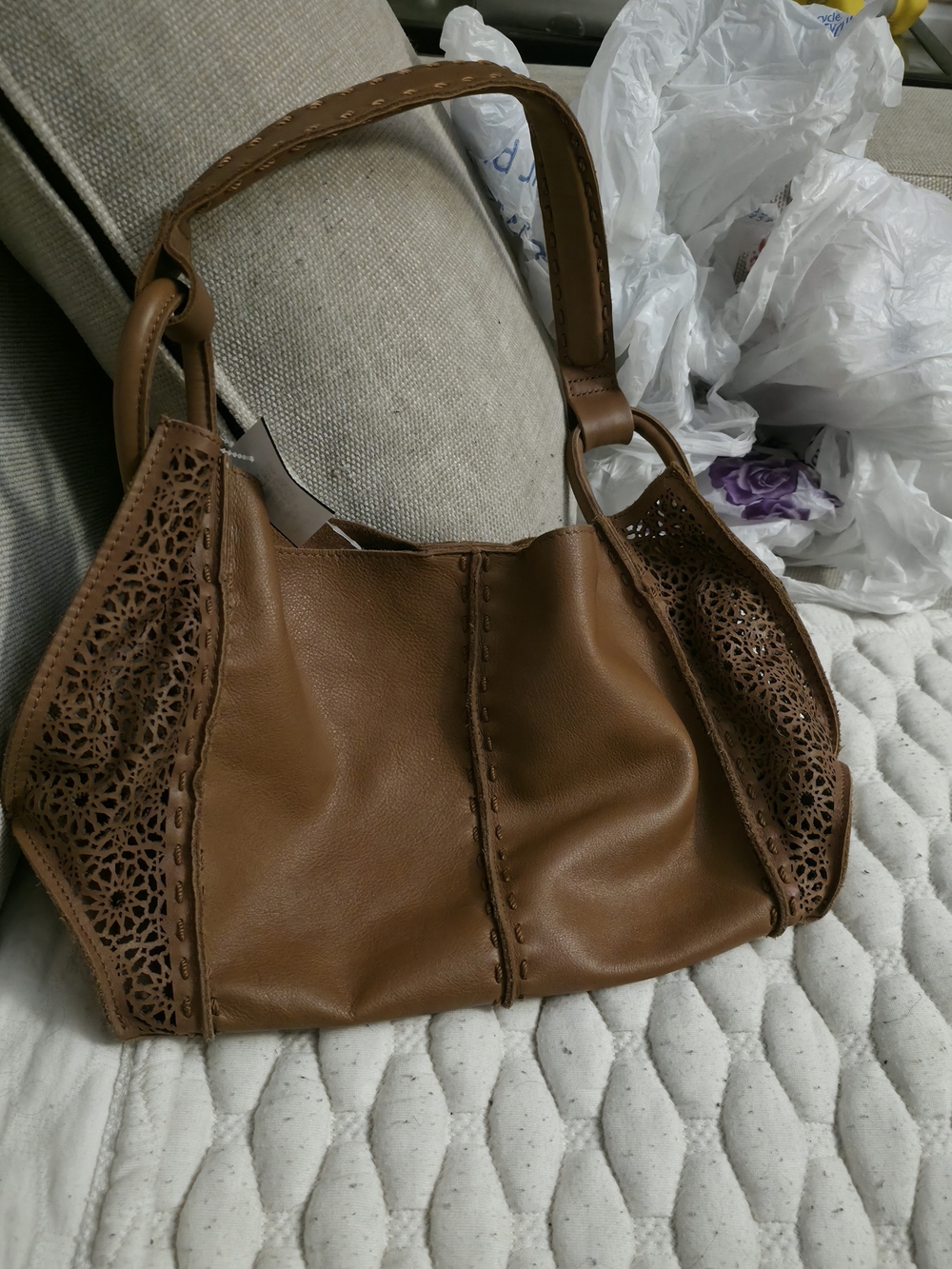 Women's Leather Hobo Bag - Brown